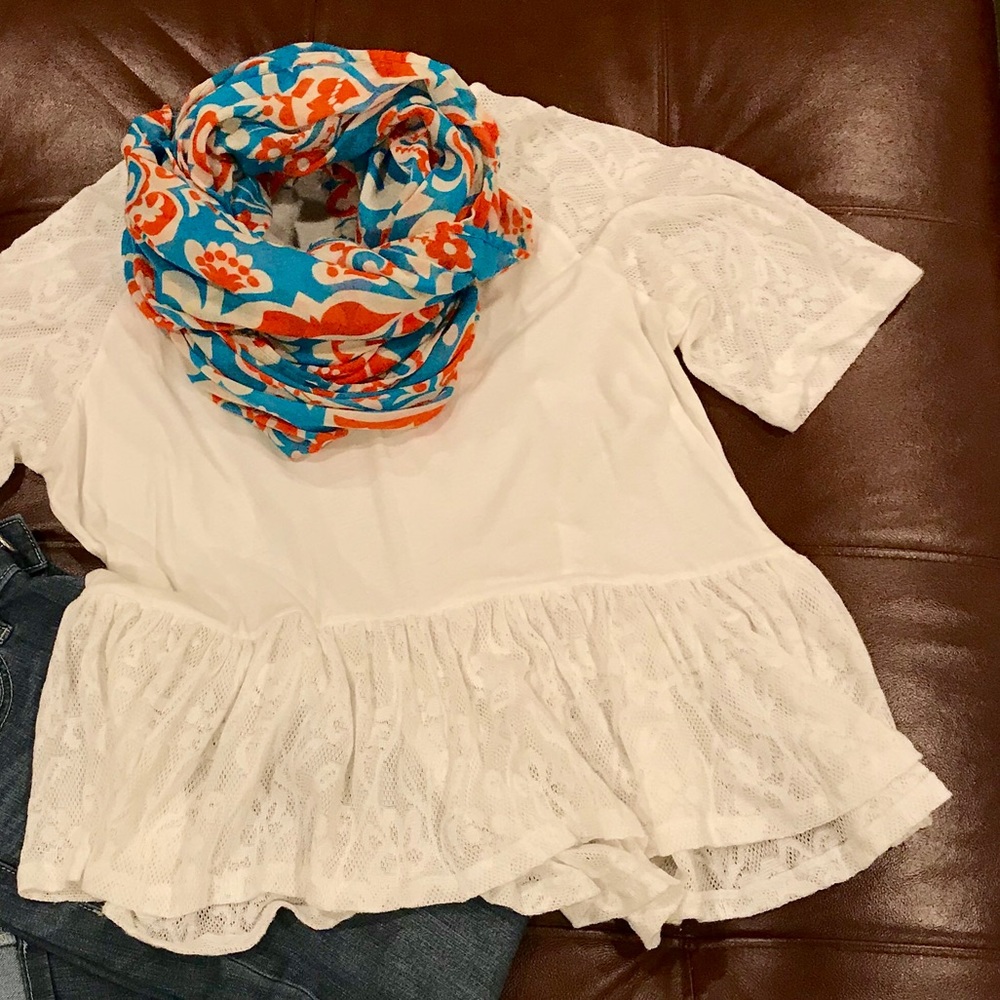 white lace accented peplum T-shirt